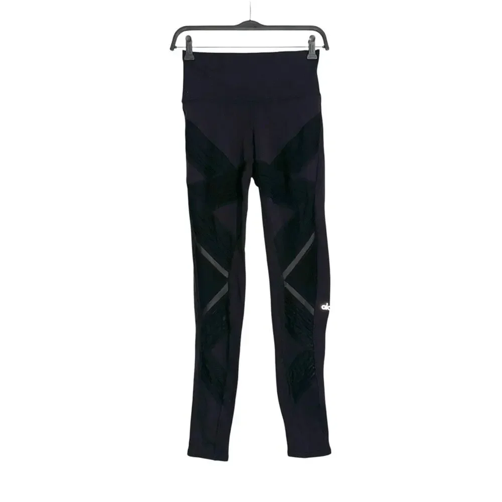 ALO Yoga Moto Mesh Paneled Black High Rise Leggings MEDIUM